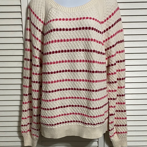LOFT Red and Pink Striped Sweater - Picture 3 of 9